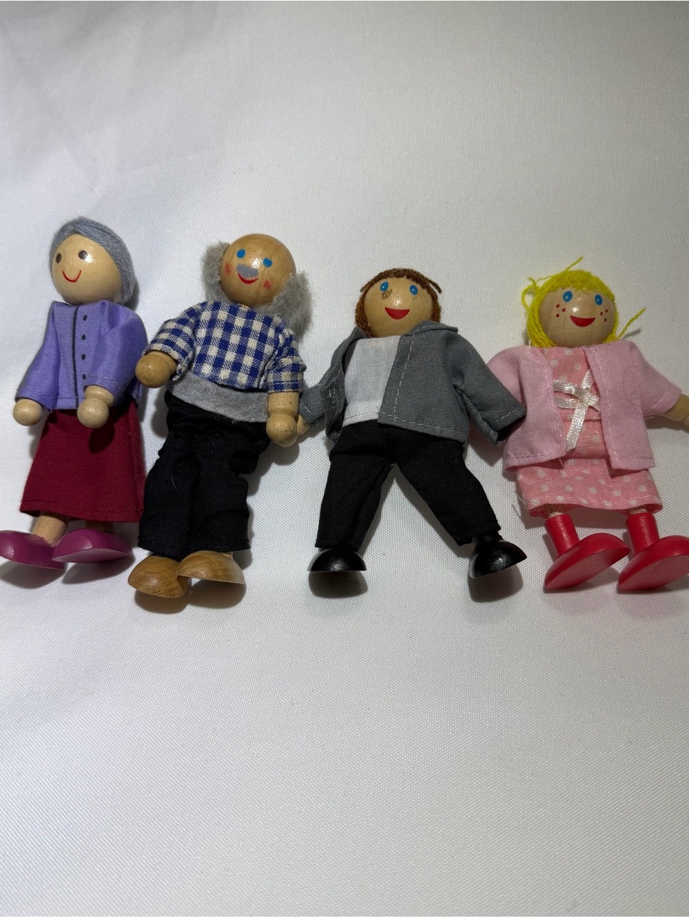 Hand-Painted Wooden Family Doll Set - Purple, Blue, Gray & Pink